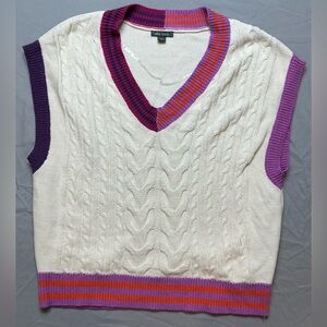 Wild Fable Cream and Purple V-Neck Sweater